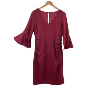 Marina Cberry Dress 3/4 Sleeve Sheath Dress U-Neck Size 14 Plus Solid Red NWT